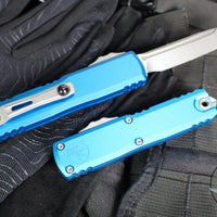 Microtech UTX-85 OTF Knife- GEN IV- Tanto Edge- Blue Handle- Apocalyptic Finished Blade 12334-10 APBL