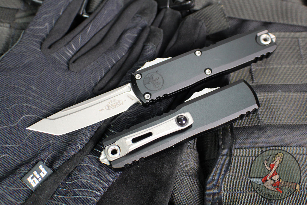 Microtech UTX-85 OTF Knife- GEN IV- Tanto Edge- Black Handle- Apocalyptic Finished Blade 12334-10 AP