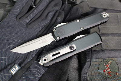 Microtech UTX-85 OTF Knife- GEN IV- Tanto Edge- Black Handle- Apocalyptic Finished Blade 12334-10 AP