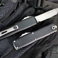 Microtech UTX-85 OTF Knife- GEN IV- Tanto Edge- Black Handle- Stonewash Finished Blade 12334-10