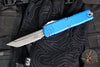 Microtech UTX-85 OTF Knife- GEN IV- Tanto Edge- Blue Handle- Apocalyptic Full Serrated Blade 12334-12 APBL