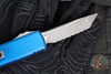 Microtech UTX-85 OTF Knife- GEN IV- Tanto Edge- Blue Handle- Apocalyptic Full Serrated Blade 12334-12 APBL