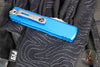 Microtech UTX-85 OTF Knife- GEN IV- Tanto Edge- Blue Handle- Apocalyptic Full Serrated Blade 12334-12 APBL