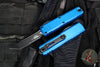 Microtech UTX-85 OTF Knife- GEN IV- Tanto Edge- Blue Handle- Black Finished Part Serrated Blade 12334-2 BL