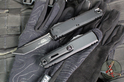 Microtech UTX-85 OTF Knife- GEN IV- Tanto Edge- Tactical- Black Handle- Black Part Serrated Finished Blade 12334-2 T