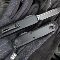 Microtech UTX-85 OTF Knife- GEN IV- Tanto Edge- Tactical- Black Handle- Black Part Serrated Finished Blade 12334-2 T