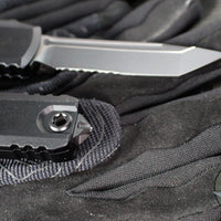 Microtech UTX-85 OTF Knife- GEN IV- Tanto Edge- Tactical- Black Handle- Black Part Serrated Finished Blade 12334-2 T