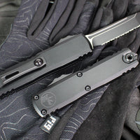 Microtech UTX-85 OTF Knife- GEN IV- Tanto Edge- Tactical- Black Handle- Black Full Serrated Finished Blade 12334-3 T