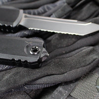 Microtech UTX-85 OTF Knife- GEN IV- Tanto Edge- Tactical- Black Handle- Black Full Serrated Finished Blade 12334-3 T