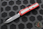 Microtech OTF Knife- Daytona- Single Edge- Red Handle With Carbon Fiber Inlay- Black Blade 124-1 RDCFIS