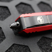 Microtech OTF Knife- Daytona- Single Edge- Red Handle With Carbon Fiber Inlay- Black Blade 124-1 RDCFIS