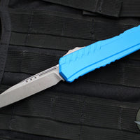 Microtech Cypher II 2024- Single Edge- Blue Handle- Apocalyptic Plain Edge Blade 1241-10 APBL