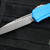 Microtech Cypher II 2024- Single Edge- Blue Handle- Apocalyptic Plain Edge Blade 1241-10 APBL