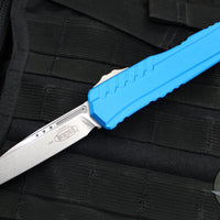 Microtech Cypher II 2024- Single Edge- Blue Handle- Stonewash Plain Edge Blade 1241-10 BL