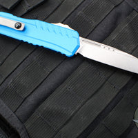 Microtech Cypher II 2024- Single Edge- Blue Handle- Stonewash Plain Edge Blade 1241-10 BL