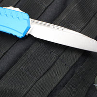 Microtech Cypher II 2024- Single Edge- Blue Handle- Stonewash Plain Edge Blade 1241-10 BL