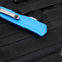 Microtech Cypher II 2024- Single Edge- Blue Handle- Stonewash Plain Edge Blade 1241-10 BL