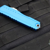 Microtech Cypher II 2024- Single Edge- Blue Handle- Stonewash Plain Edge Blade 1241-10 BL