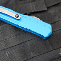 Microtech Cypher II- Single Edge- Blue Finished Handle- Apocalyptic Part Serrated Edge Blade 1241-11 APBL