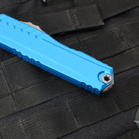 Microtech Cypher II- Single Edge- Blue Finished Handle- Apocalyptic Part Serrated Edge Blade 1241-11 APBL