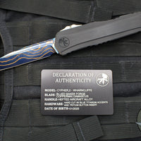 Microtech Cypher II 2024- Single Edge- Black Handle- Blued Baker Forge Coppermai Damascus Blade 1241-1 16 MS1