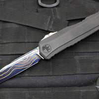 Microtech Cypher II 2024- Single Edge- Black Handle- Blued Baker Forge Coppermai Damascus Blade 1241-1 16 MS1