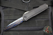 Microtech Cypher II 2024- Single Edge- Black Handle- Blued Baker Forge Coppermai Damascus Blade 1241-1 16 MS1