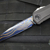 Microtech Cypher II 2024- Single Edge- Black Handle- Blued Baker Forge Coppermai Damascus Blade 1241-1 16 MS1