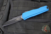 Microtech Cypher II- Single Edge- Blue Handle- Black Plain Edge Blade 1241-1 BL