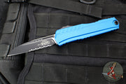 Microtech Cypher II- Single Edge- Blue Handle- Black Part Serrated Edge Blade 1241-2 BL
