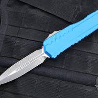 Microtech Cypher II 2024- Double Edge- Blue Finished Handle- Apocalyptic Plain Edge Blade 1242-10 APBL