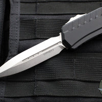 Microtech Cypher II 2024- Double Edge- Black Handle- Stonewash Plain Edge Blade 1242-10