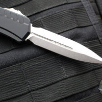 Microtech Cypher II 2024- Double Edge- Black Handle- Stonewash Plain Edge Blade 1242-10