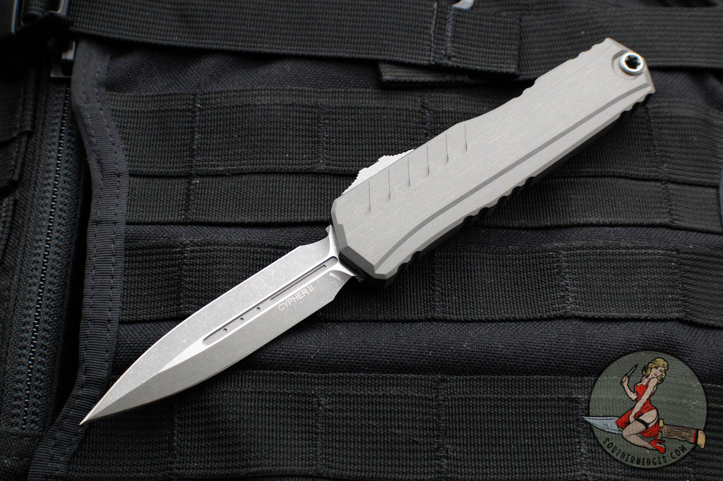 Microtech Cypher II 2024- Double Edge- Natural Clear Finished Handle- Apocalyptic Plain Edge Blade 1242-10 APNC