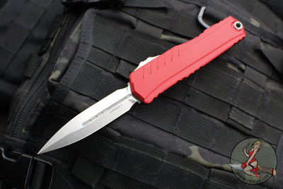 Microtech Cypher II 2024- Double Edge- Red Handle- Stonewash Plain Edge Blade 1242-10 RD