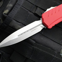 Microtech Cypher II 2024- Double Edge- Red Handle- Stonewash Plain Edge Blade 1242-10 RD