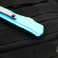 Microtech Cypher II 2024- Double Edge- Turquoise Handle- Stonewash Plain Edge Blade 1242-10 TQ