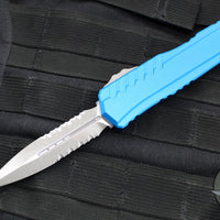 Microtech Cypher II 2024- Double Edge- Blue Finished Handle- Apocalyptic Part Serrated Edge Blade 1242-11 APBL