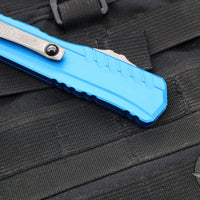 Microtech Cypher II 2024- Double Edge- Blue Finished Handle- Apocalyptic Part Serrated Edge Blade 1242-11 APBL