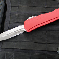 Microtech Cypher II- Double Edge- Red Finished Handle- Apocalyptic Part Serrated Edge Blade 1242-11 APRD