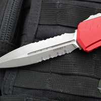 Microtech Cypher II- Double Edge- Red Finished Handle- Apocalyptic Part Serrated Edge Blade 1242-11 APRD