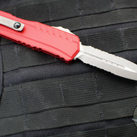 Microtech Cypher II- Double Edge- Red Finished Handle- Apocalyptic Part Serrated Edge Blade 1242-11 APRD