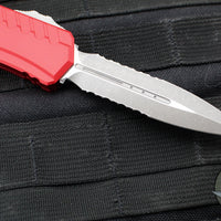 Microtech Cypher II- Double Edge- Red Finished Handle- Apocalyptic Part Serrated Edge Blade 1242-11 APRD