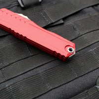 Microtech Cypher II- Double Edge- Red Finished Handle- Apocalyptic Part Serrated Edge Blade 1242-11 APRD