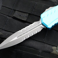 Microtech Cypher II 2024- Double Edge- Turquoise Finished Handle- Apocalyptic Part Serrated Edge Blade 1242-11 APTQ