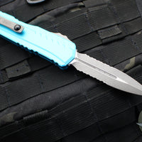 Microtech Cypher II 2024- Double Edge- Turquoise Finished Handle- Apocalyptic Part Serrated Edge Blade 1242-11 APTQ