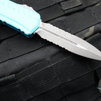 Microtech Cypher II 2024- Double Edge- Turquoise Finished Handle- Apocalyptic Part Serrated Edge Blade 1242-11 APTQ