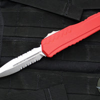 Microtech Cypher II 2025- Double Edge- Red Handle- Stonewash Part Serrated Edge Blade 1242-11 RD