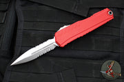 Microtech Cypher II 2025- Double Edge- Red Handle- Stonewash Part Serrated Edge Blade 1242-11 RD