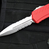 Microtech Cypher II 2025- Double Edge- Red Handle- Stonewash Part Serrated Edge Blade 1242-11 RD